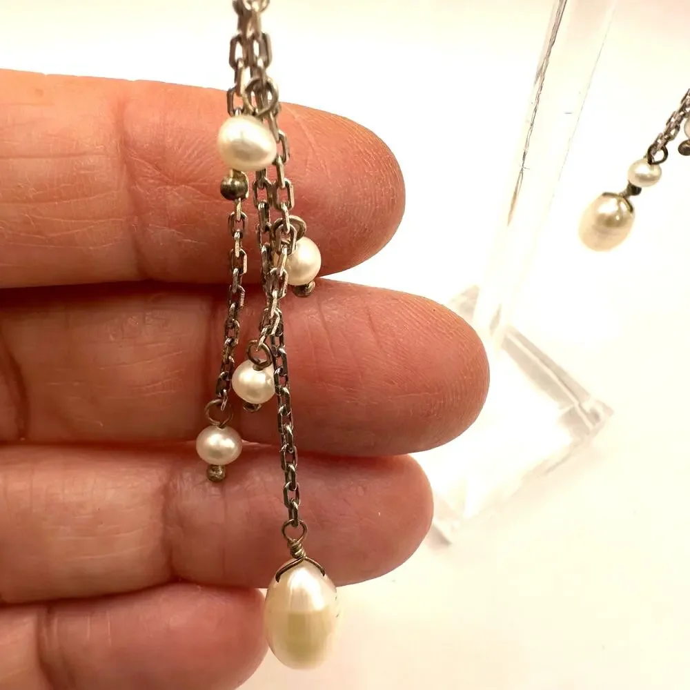 Unbranded Silver tone dangle drop faux pearl pierced earrings Preppy